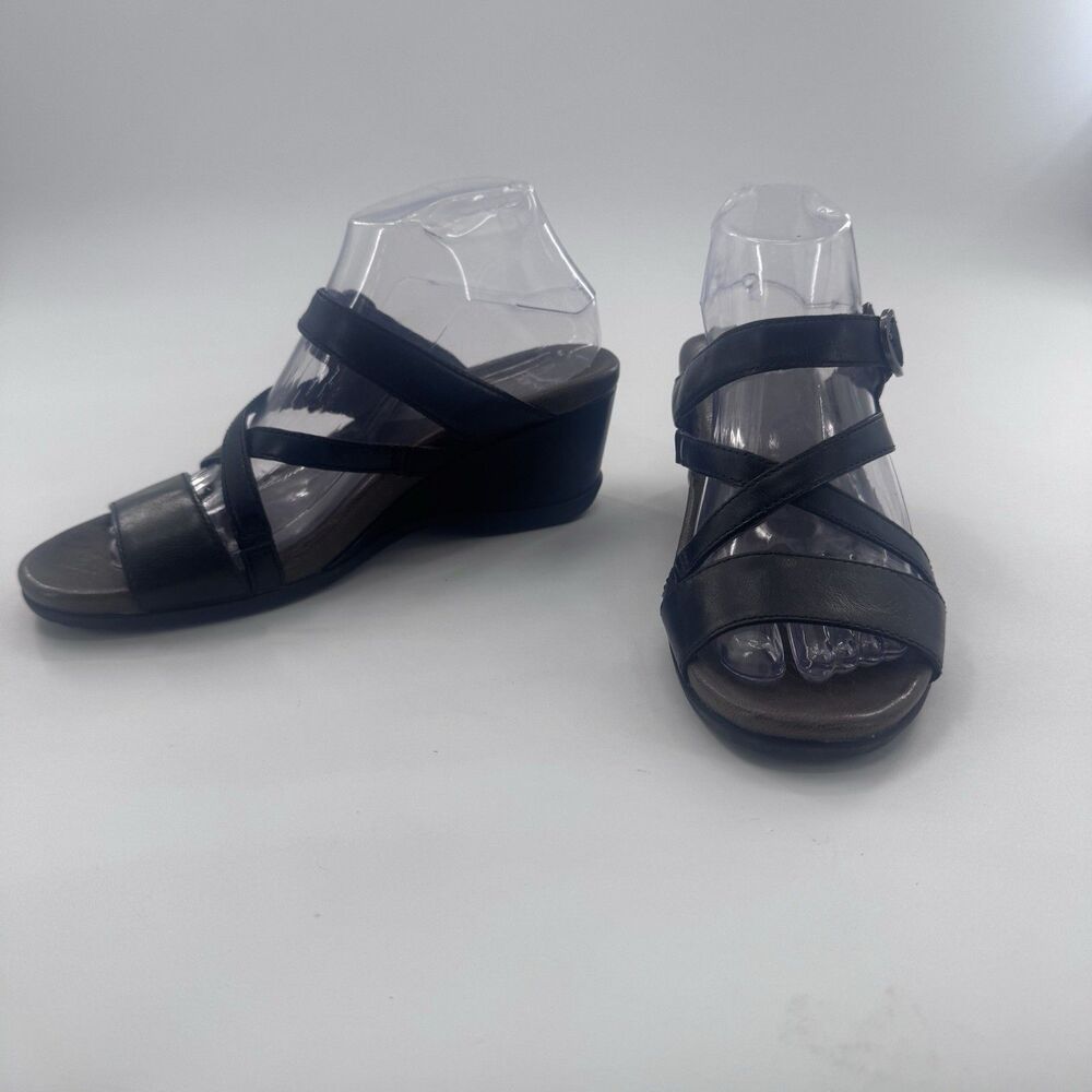 Dansko Ana Glazed Black Leather Wedge Sandals Womens Size EU 38 / US 7.5-8